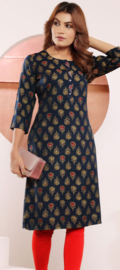 Blue color Kurti in Muslin fabric with Printed work