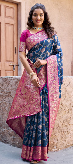 Blue color Saree in Silk fabric with Weaving, Zari work