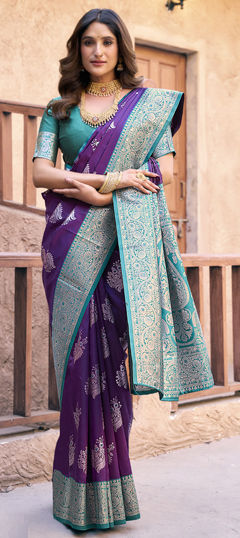 Purple and Violet color Saree in Silk fabric with Weaving, Zari work