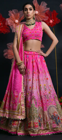 Pink and Majenta color Lehenga in Viscose fabric with Cut Dana, Floral, Patch, Printed, Thread work