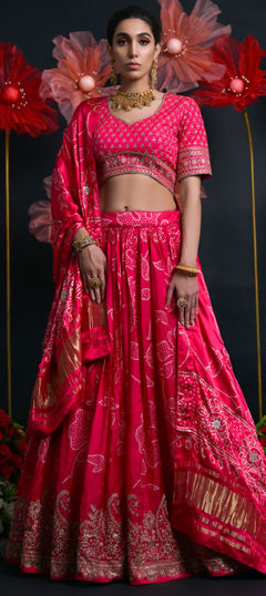 Pink and Majenta color Lehenga in Viscose fabric with Embroidered, Sequence, Thread, Zari work