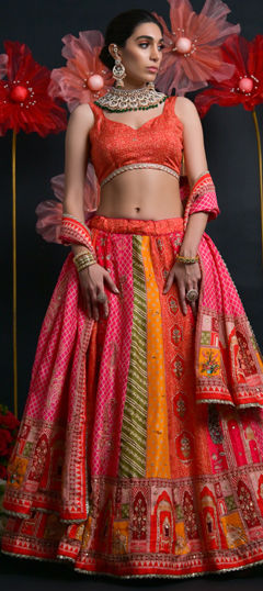 Multicolor color Lehenga in Viscose fabric with Cut Dana, Lace, Printed work