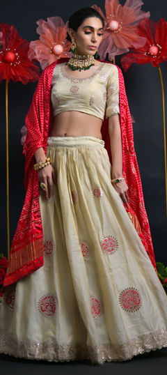 White and Off White color Lehenga in Viscose fabric with Gota Patti, Patch work