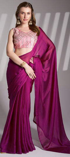 Purple and Violet color Saree in Chiffon fabric with Thread work