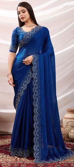 Blue color Saree in Chiffon fabric with Border work