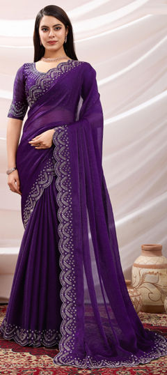 Purple and Violet color Saree in Chiffon fabric with Border work