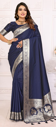 Blue color Saree in Banarasi Silk fabric with Weaving, Zari work