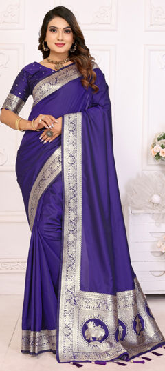 Purple and Violet color Saree in Banarasi Silk fabric with Weaving, Zari work