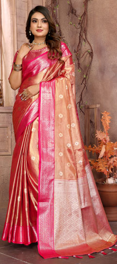 Beige and Brown color Saree in Tissue fabric with Weaving, Zari work