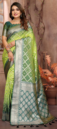 Green color Saree in Silk fabric with Weaving, Zari work