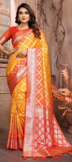 Yellow color Saree in Silk fabric with Weaving, Zari work