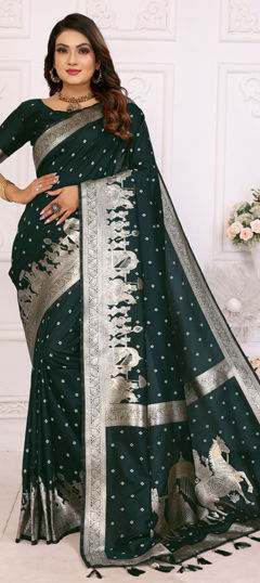 Green color Saree in Silk fabric with Weaving, Zari work