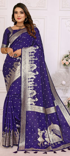 Purple and Violet color Saree in Silk fabric with Weaving, Zari work