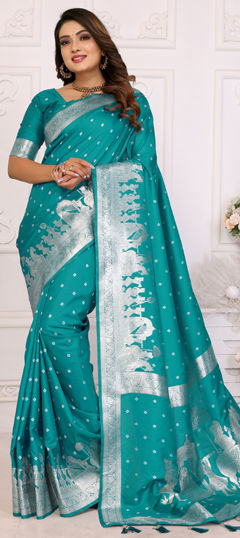 Blue color Saree in Silk fabric with Weaving, Zari work