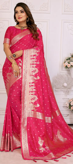 Pink and Majenta color Saree in Silk fabric with Weaving, Zari work