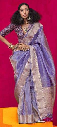 Purple and Violet color Saree in Viscose fabric with Weaving, Zari work
