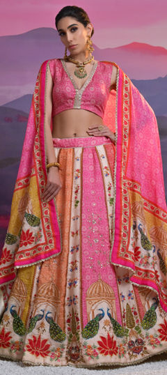 Multicolor color Lehenga in Viscose fabric with Cut Dana, Lace, Printed work