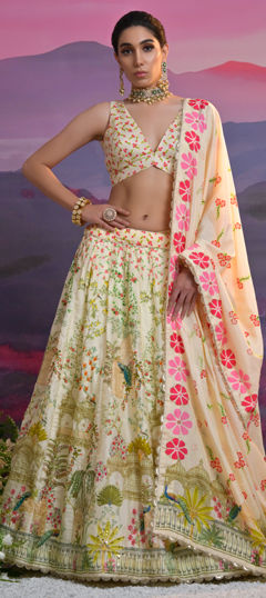 White and Off White color Lehenga in Viscose fabric with Cut Dana, Lace, Printed, Sequence work