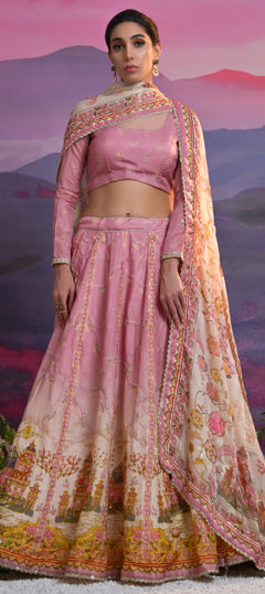 Pink and Majenta, White and Off White color Lehenga in Viscose fabric with Cut Dana, Lace, Printed work