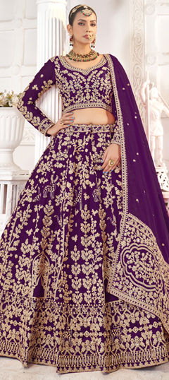 Purple and Violet color Lehenga in Silk fabric with Embroidered, Moti, Thread, Zari work