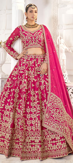 Pink and Majenta color Lehenga in Silk fabric with Embroidered, Moti, Thread, Zari work