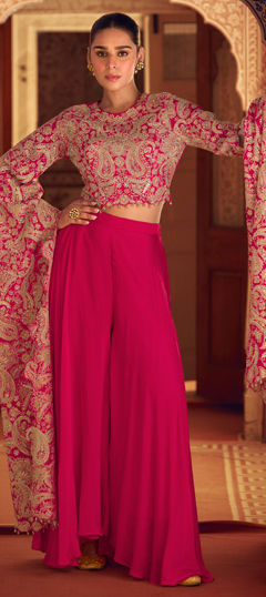 Pink and Majenta color Salwar Kameez in Silk fabric with Embroidered, Sequence, Stone, Thread work