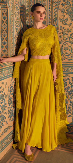 Yellow color Salwar Kameez in Silk fabric with Embroidered, Sequence, Stone, Thread work