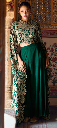 Green color Salwar Kameez in Silk fabric with Embroidered, Sequence, Stone, Thread work