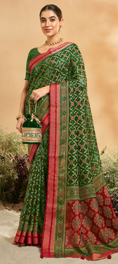 Green color Saree in Georgette fabric with Weaving work