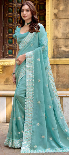 Blue color Saree in Chiffon fabric with Sequence work