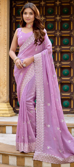 Purple and Violet color Saree in Chiffon fabric with Sequence work