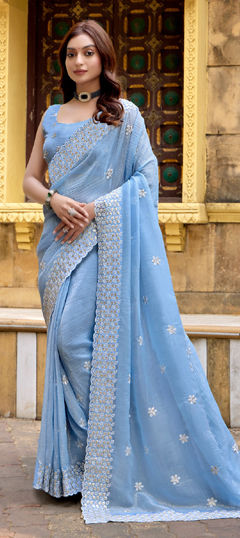 Blue color Saree in Chiffon fabric with Sequence work