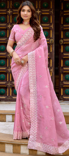 Pink and Majenta color Saree in Chiffon fabric with Sequence work