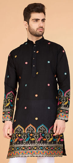 Black and Grey color Kurta in Viscose fabric with Embroidered, Thread work
