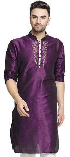Purple and Violet color Kurta in Dupion Silk fabric with Embroidered, Thread work