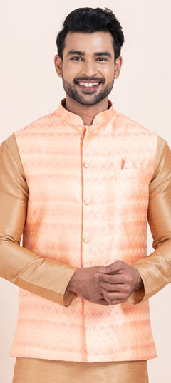 Pink and Majenta color Nehru Jacket in Jacquard fabric with Weaving work