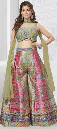 Multicolor color Salwar Kameez in Silk fabric with Embroidered, Mirror, Printed, Sequence, Thread work