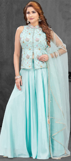 Blue color Salwar Kameez in Georgette fabric with Embroidered, Sequence, Stone, Thread work