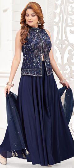 Blue color Salwar Kameez in Georgette fabric with Embroidered, Sequence, Thread work