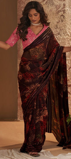 Multicolor color Saree in Faux Georgette fabric with Printed work