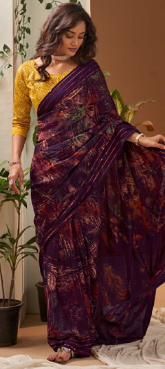 Multicolor color Saree in Faux Georgette fabric with Printed work