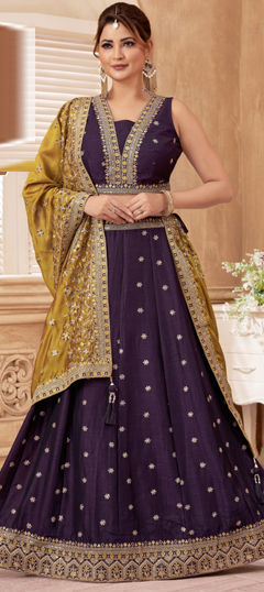 Purple and Violet color Ready to Wear Lehenga in Silk fabric with Embroidered, Sequence, Thread, Zari work