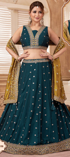 Blue color Ready to Wear Lehenga in Silk fabric with Embroidered, Sequence, Thread, Zari work