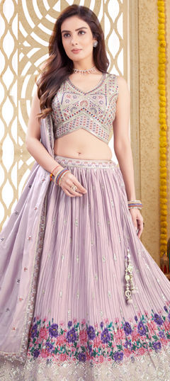 Purple and Violet color Ready to Wear Lehenga in Georgette fabric with Floral, Printed, Sequence, Thread work