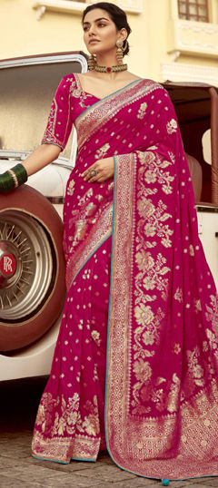 Pink and Majenta color Saree in Silk fabric with Weaving, Zari work