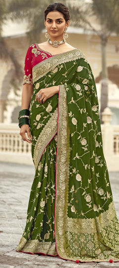 Green color Saree in Silk fabric with Weaving, Zari work