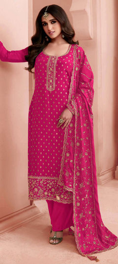 Pink and Majenta color Salwar Kameez in Jacquard fabric with Embroidered, Sequence, Thread, Zari work