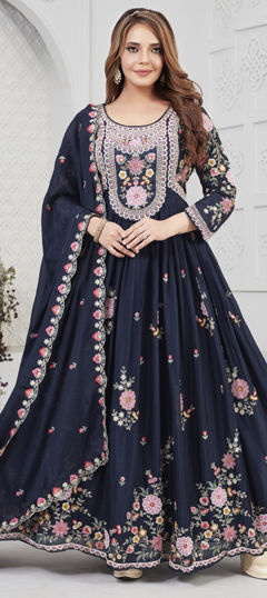 Blue color Gown in Georgette fabric with Embroidered, Resham, Sequence, Thread work