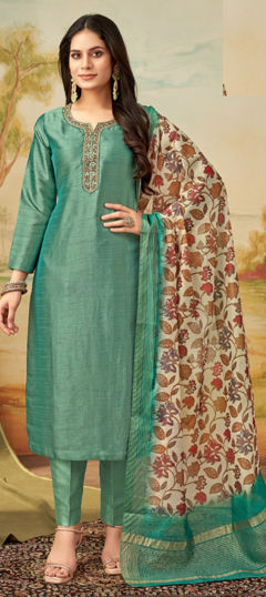 Blue color Salwar Kameez in Jacquard fabric with Embroidered, Sequence, Thread work