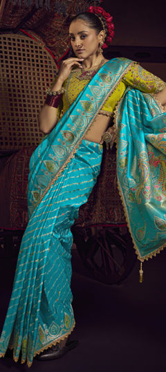 Blue color Saree in Silk fabric with Cut Dana, Embroidered, Lace, Thread, Weaving, Zari work